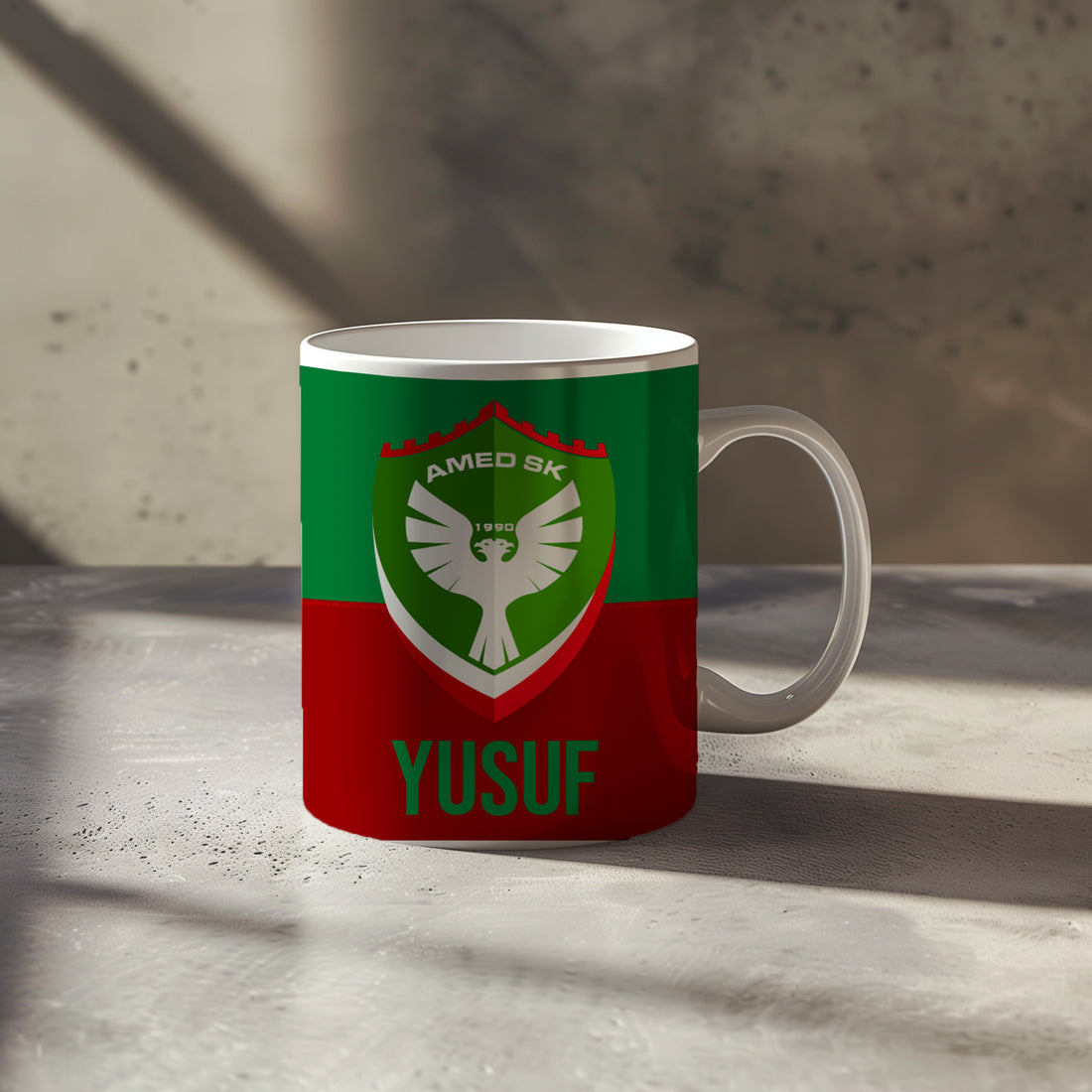 Amedspor Tasse (Rot-Grün) mit Wunschname – Hochwertiger Kaffeebecher mit Vereinslogo
