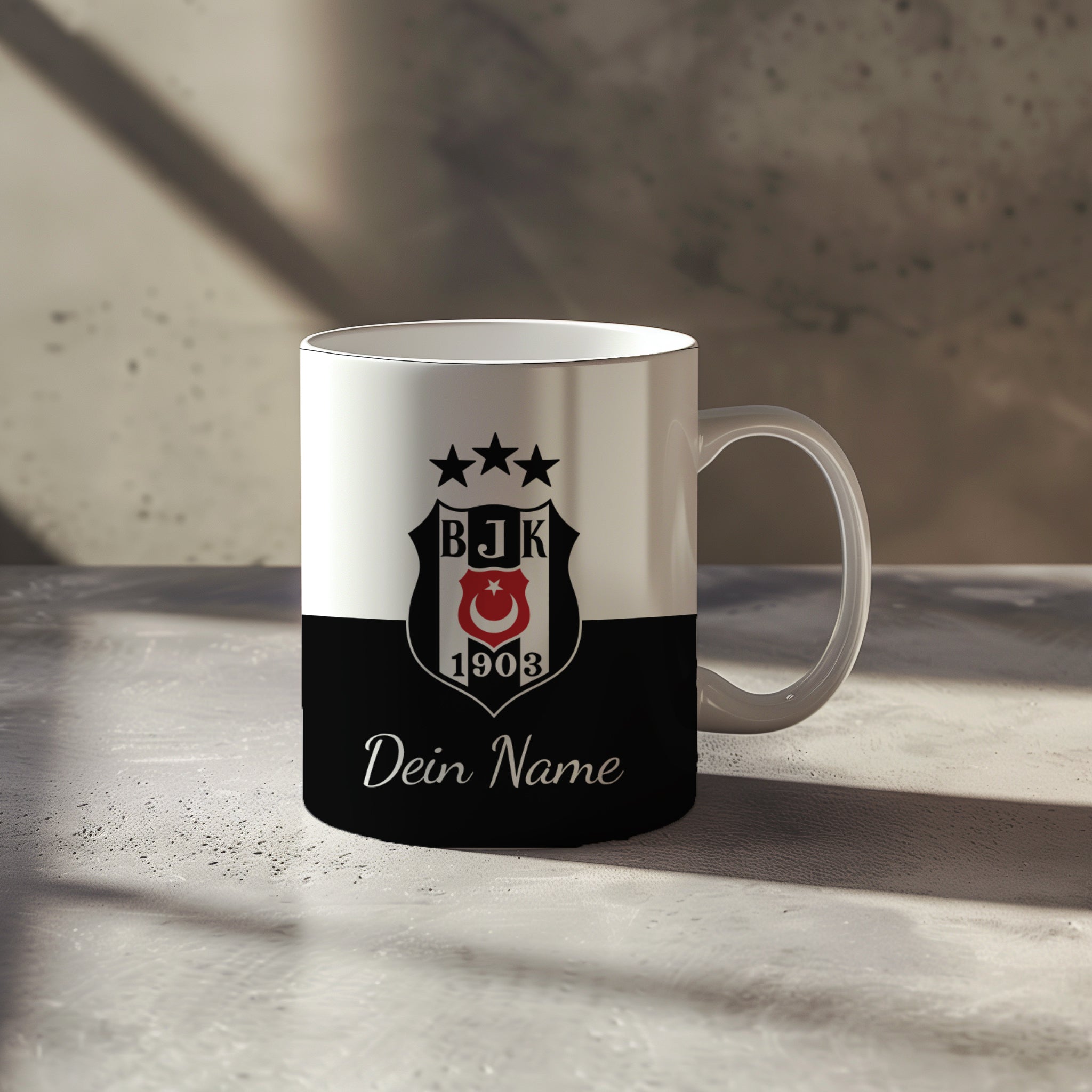 Besiktas Fan Kaffee Tasse aus Keramik Schwarz Weiße Tasse
