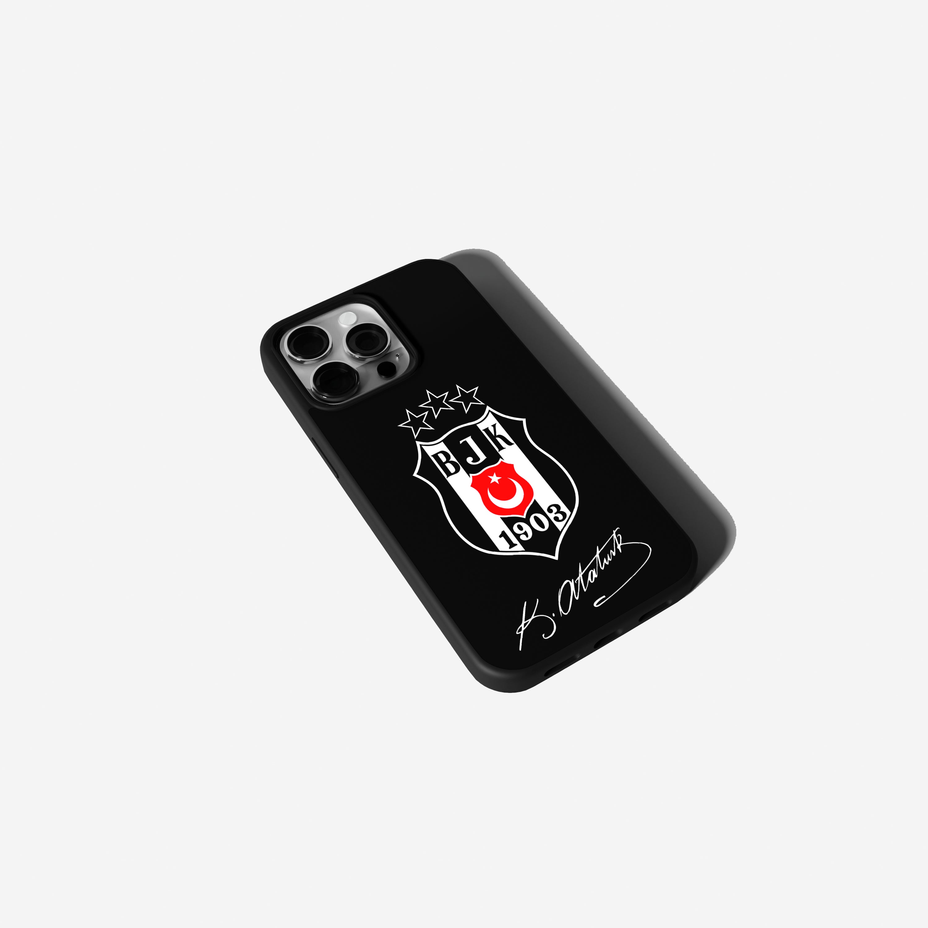 Besiktas Handyhülle Schwarz Weiß mit Atatürk Schriftzug und Logo | Kara Kartal 2D Case für iPhone und Samsung Hülle BJK