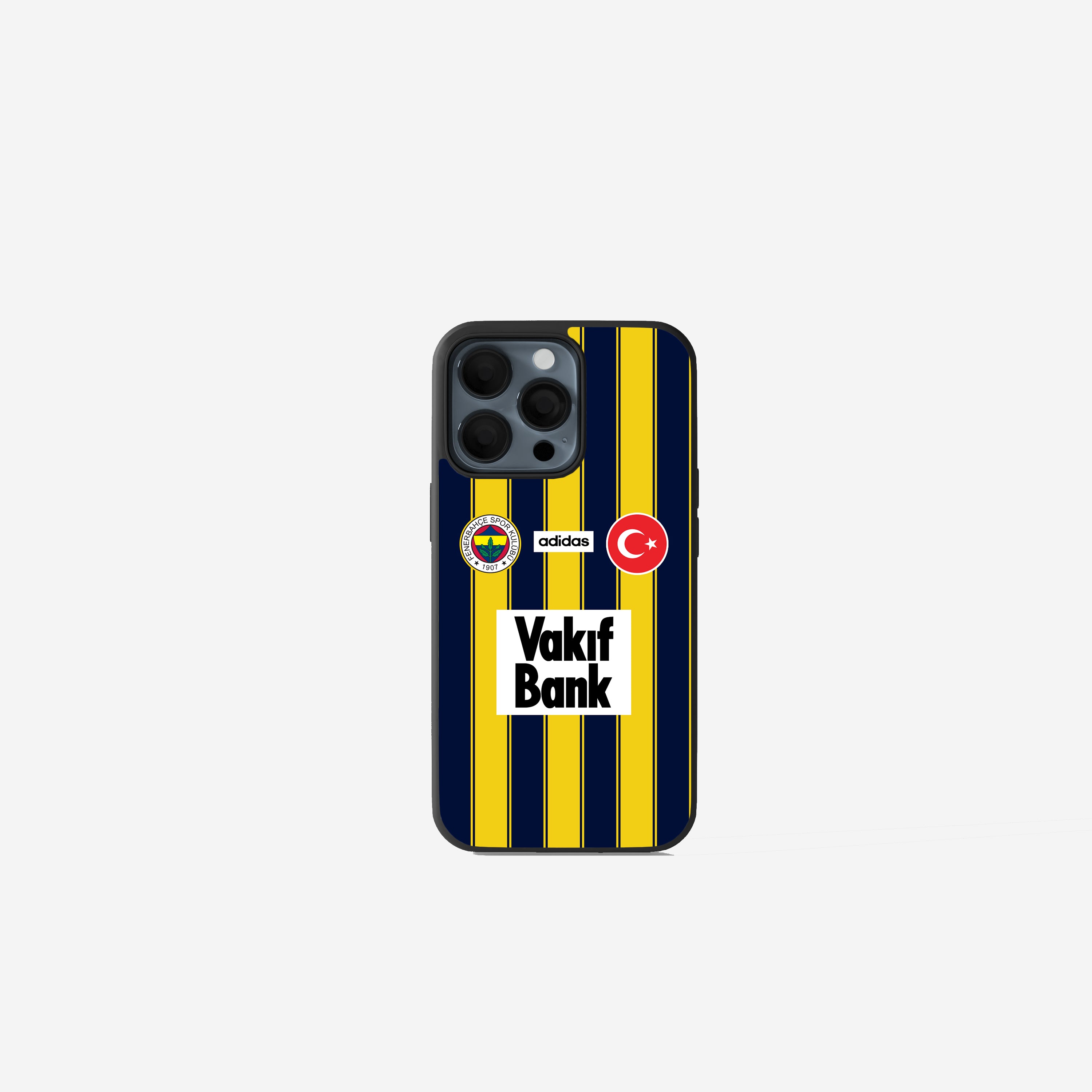 Hochwertige Fenerbahçe Retro Handyhülle. Das glänzende 2D Case zeigt ein nostalgisches Vintage Gelb-Blau Design im Used-Look mit dem klassischen Vereinslogo. Perfekt für iPhone und Samsung als Oldschool Fußball Zubehör.