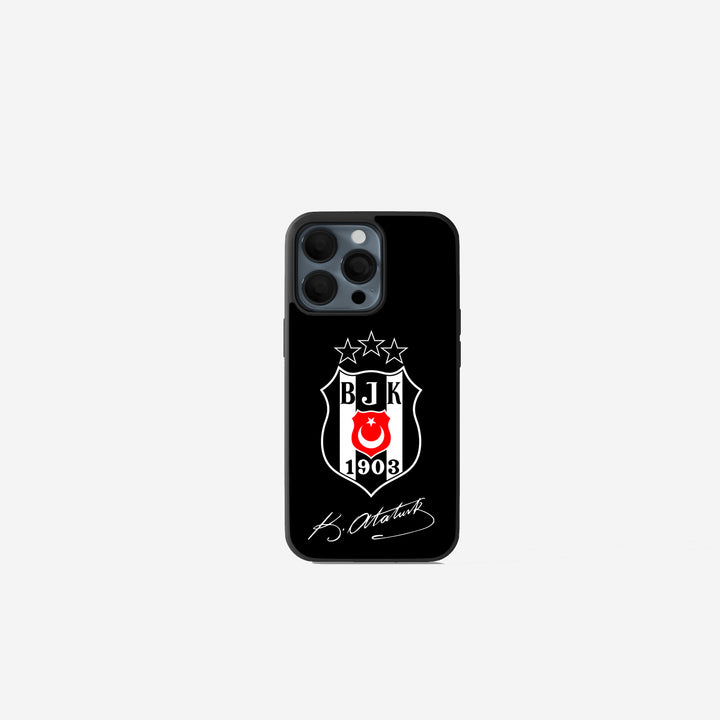 Besiktas Handyhülle Schwarz Weiß mit Atatürk Schriftzug und Logo | Kara Kartal 2D Case für iPhone und Samsung Hülle BJK