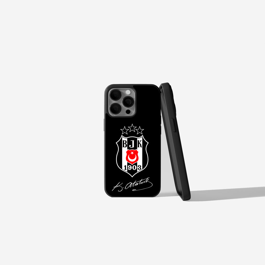 Besiktas Handyhülle Schwarz Weiß mit Atatürk Schriftzug und Logo | Kara Kartal 2D Case für iPhone und Samsung Hülle BJK
