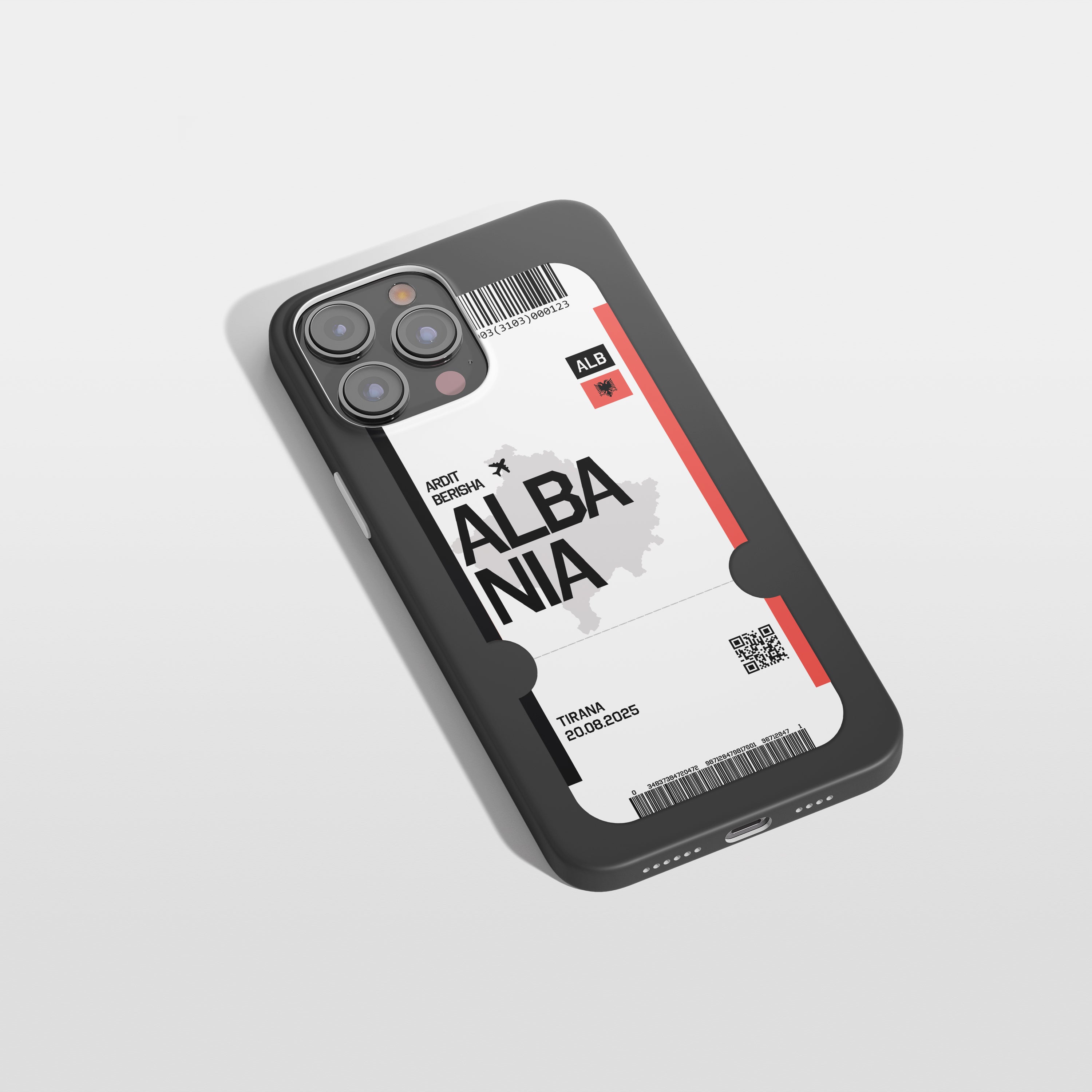 Albanien Handyhülle im Flugticket-Design