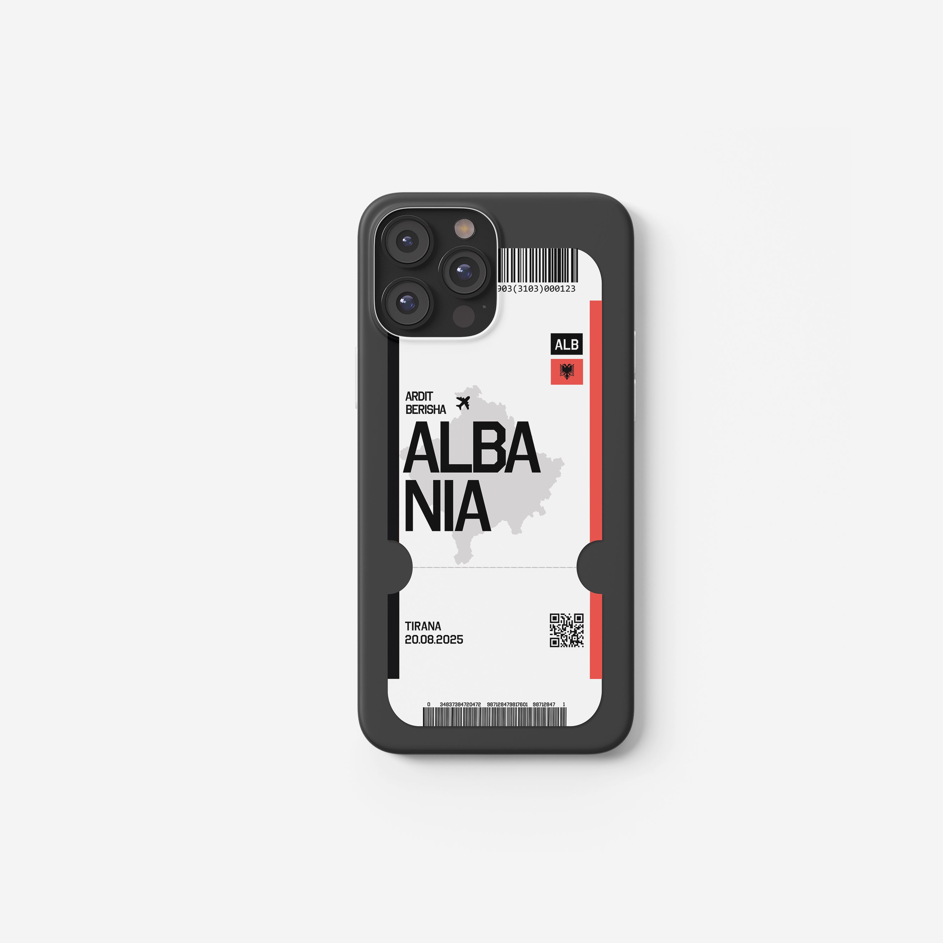 Albanien Handyhülle im Flugticket-Design