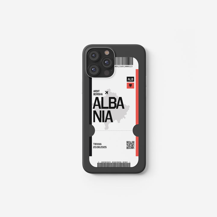 Albanien Handyhülle im Flugticket-Design