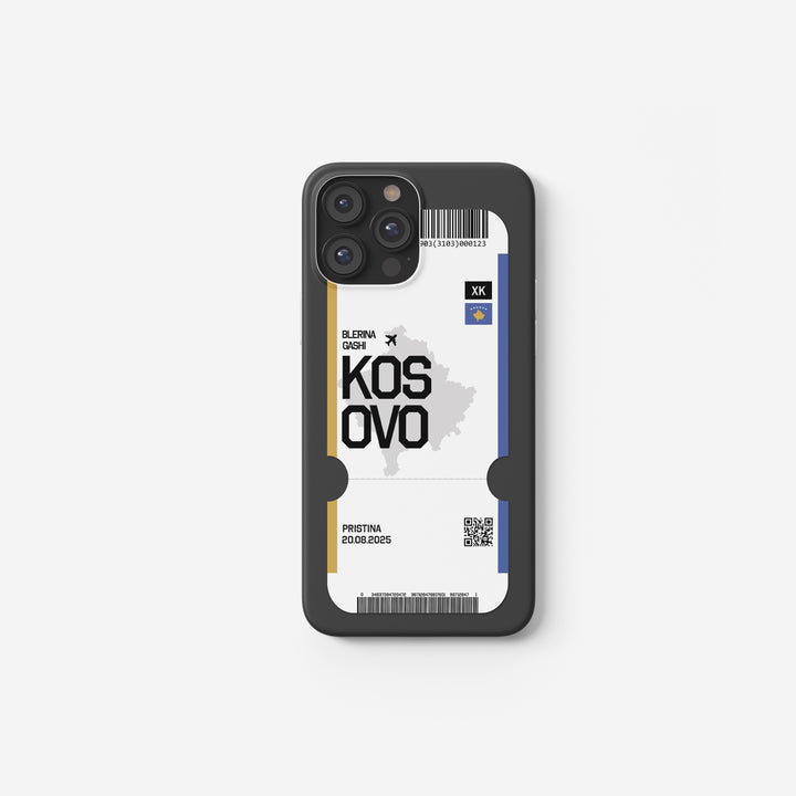 Kosovo Handyhülle im Flugticket-Design