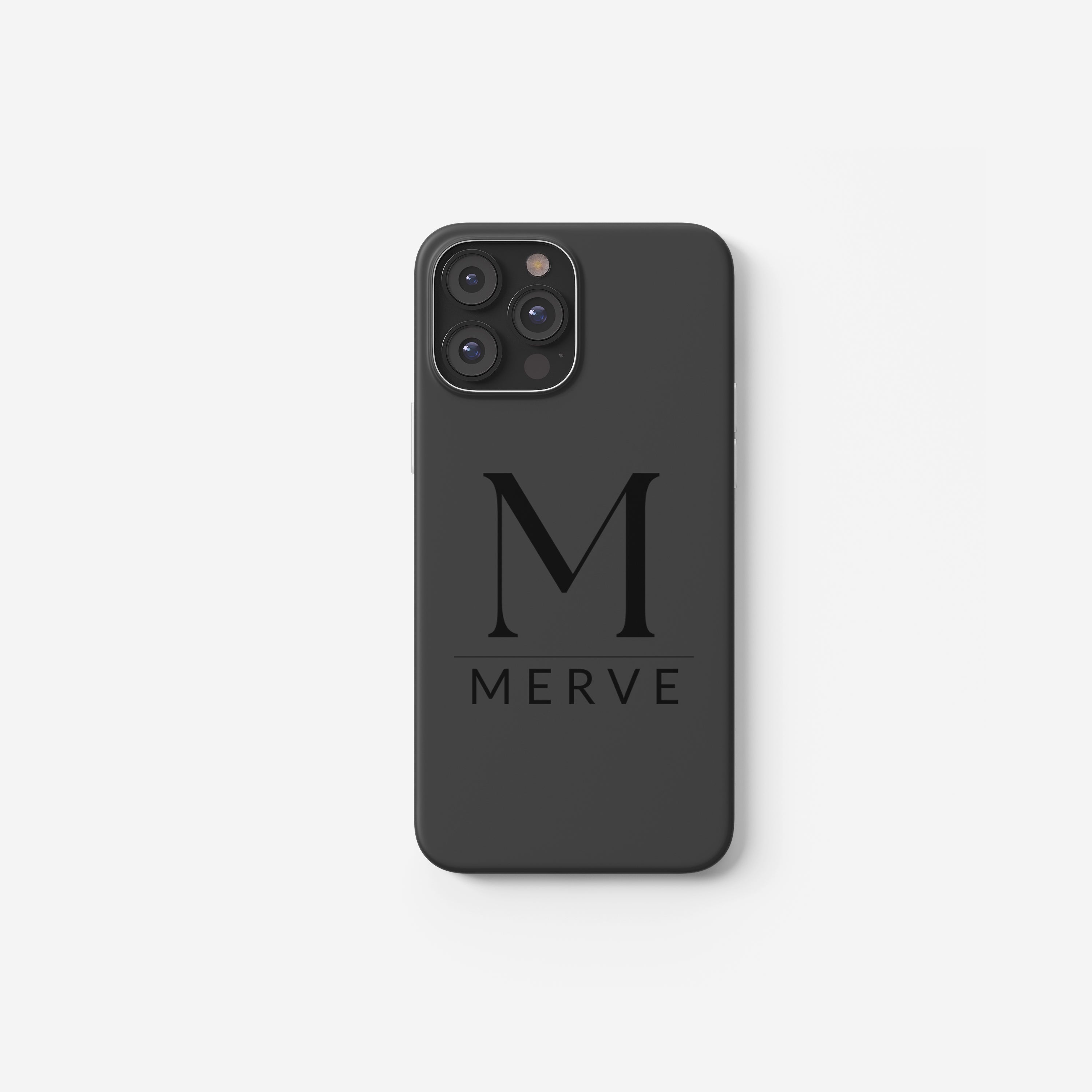 Personalisierte Handyhülle – Ein Buchstabe in der Mitte & Name darunter graviert